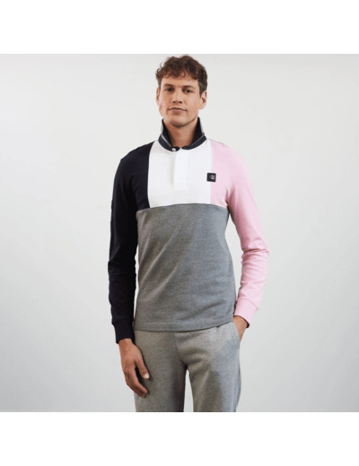 Polo manches longues colorblock Eden Park gris en coton