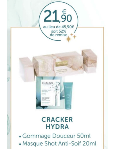 Cracker hydra gommage douceur+ masque shot anti-soif Thalgo-Algue Marine.