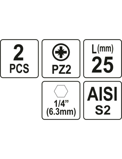 2 embouts 1/4" 25mm PZ2 - YT-77881