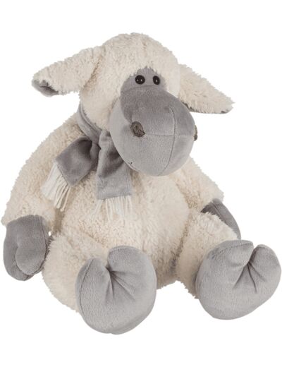 J-Line Mouton + Echarpe Peluche Ecru/Gris Large