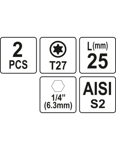 2 embouts 1/4" x25mm Torx T27 - YT-77906