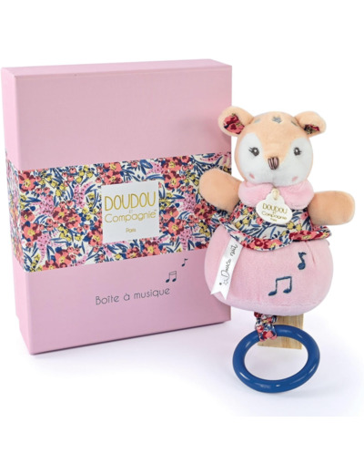 Doudou et Compagnie - Boh'aime - Boîte à Musique Faon - Rose - 20cm - Cadeau Naissance - Jolie boîte Cadeau