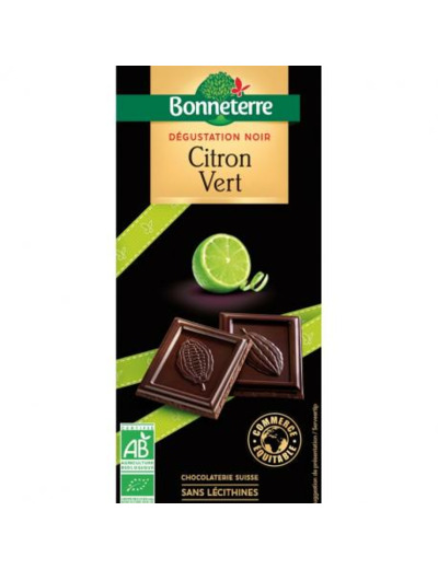 Chocolat Noir aux Cristaux de Citron Vert Bio 90g Abc bio Marly