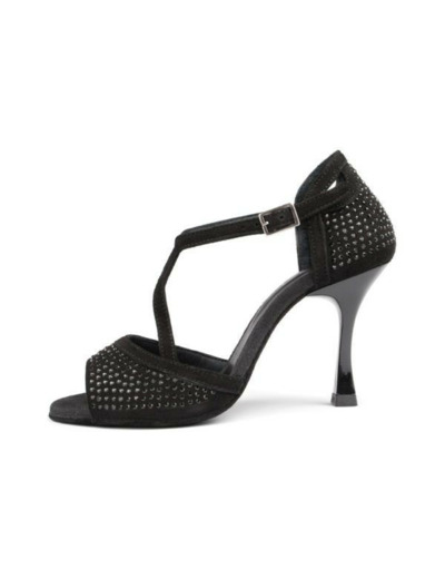 PD507 - Chaussures en nubuck noire strass noires pour femme - PortDance