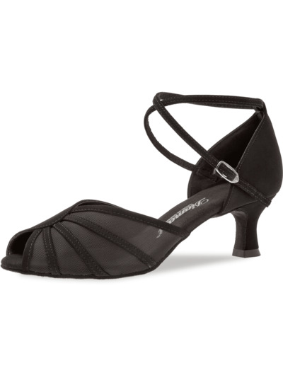 020-077-040 - Chaussures de danse noires avec résille, talon évasé 5cm - Diamant