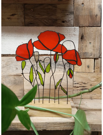 Coquelicot 3 fleurs - 3 boutons Vitraux TIFFANY - JEFF - Sur le trottoir d'en face