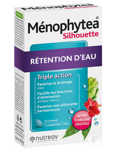 Ménophytea silhouette, rétention d'eau, formule drainante, action ciblée, 30 comprimés, nutreov