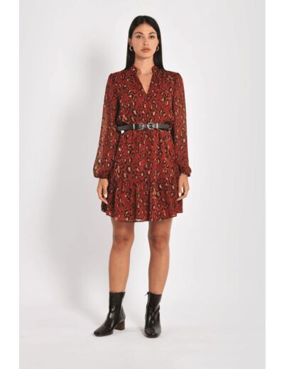 ROBE COURTE LEOPARD MINA MULTI BORDEAUX