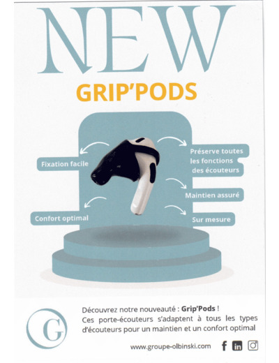 GRIP'PODS EMBOUT SUR MESURE POUR ECOUTEURS