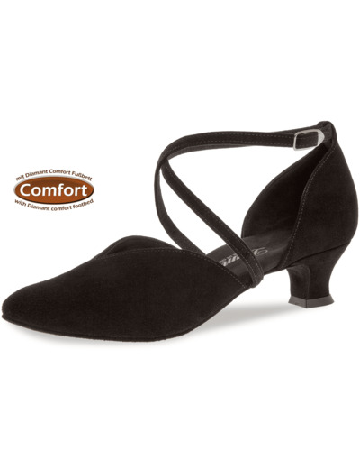 107-013-001 - Chaussures de danse en V en nubuck noir, semelle confort à talon 4,2 cm - Diamant