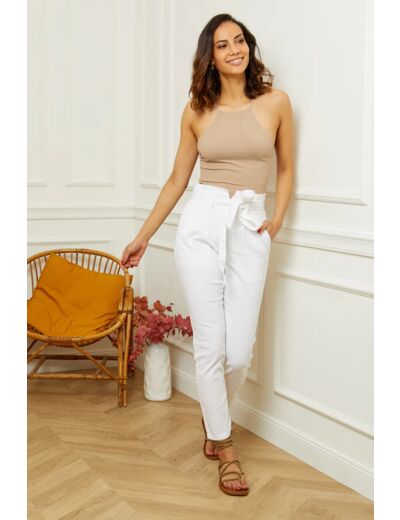 Pantalon paper bag blanc