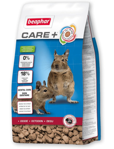 BEAPHAR – CARE+ – Alimentation Super Premium extrudée pour octodon – Extrait de thé vert – 19% de fibres – Haute digestibilité – Participe à l’usure naturelle de dents – Sans sucres ajoutés – 700g