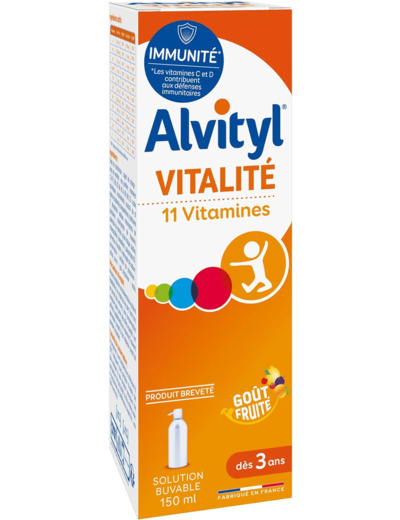 Alvityl - Solution buvable multivitaminée - 11 vitamines 100% des VNR - Dès 3 ans, goût fruité - 150mL