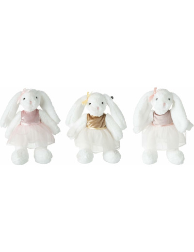 Lapin en peluche J-Line - polyester - blanc avec robe marron