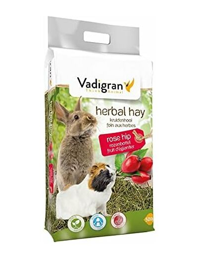 Vadigran Vadibed Foin de Fleurs d'Églantier pour Petit Animal 500 g