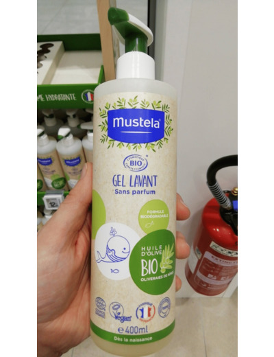 Gel lavant sans parfum, huile d'olive BIO, 400ml, MUSTELA