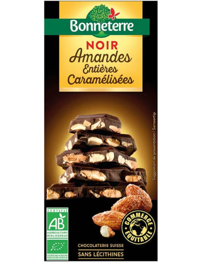 Bonneterre - Tablette chocolat noir amandes caramélisées 200G
