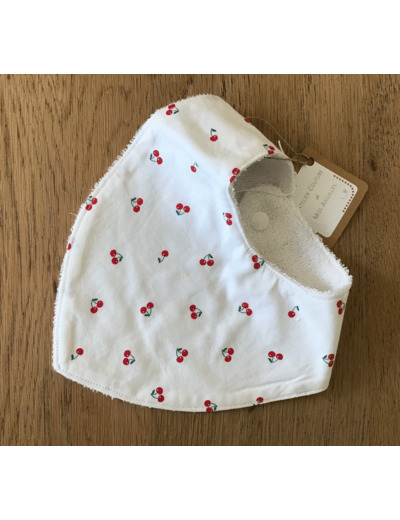 Bandana bavoir bébé , petites fraises sur fond blanc