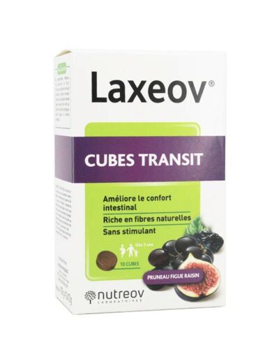 Laxeov, cubes transit, améliore le confort intestinal, dès 3 ans, parfum pruneau figue raison, 10 cubes