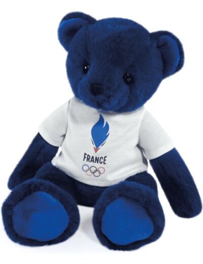 Doudou et Compagnie - Ours Equipe De France - Licence Officielle des Jeux Olympiques De Paris 2024 - Peluche - Dès la naissance - Pour Bébé - 30 cm - Bleu - JO2454 Ours Bleu - Equipe de France