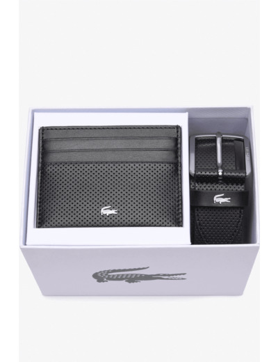 Coffret ceinture et porte-cartes Lacoste noire