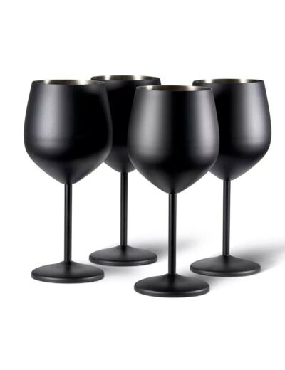 4 verres à vin noirs en acier inoxydable