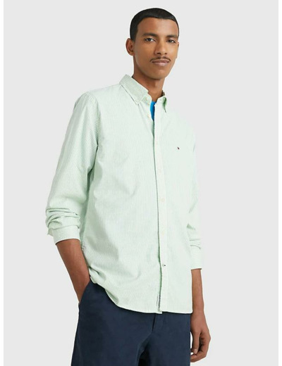 Chemise Tommy Hilfiger verte en coton bio stretch