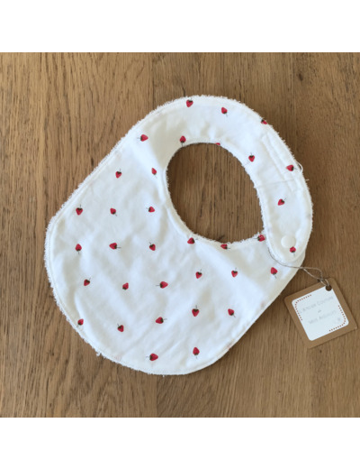 Bavoir rond bébé , en éponge de bambou et tissu coton petites cerises