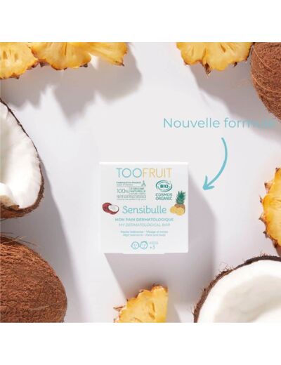 Pain dermatologique surgras Ananas et Coco 85G Sensibulle Toofruit