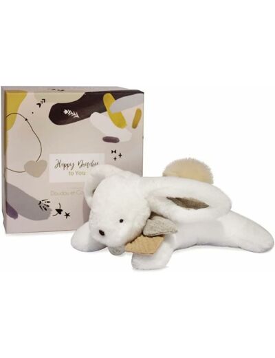 Doudou et Compagnie Happy Wild-Pantin Pompon Naturel, DC3738, Blanc 25 cm Pantin Beige