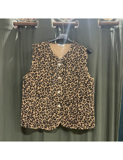 Veste sans manche léopard femme