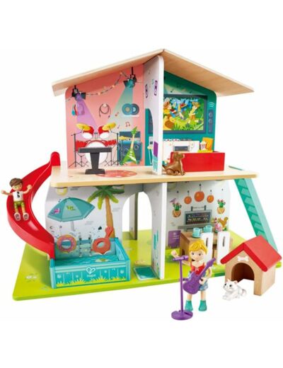 Jouet Hape - Maison de Poupée en Bois Interactive avec Sons - à Partir de 3 ans - Grande Maison de 8 Pièces à Vivre Décorées et 9 Effets Sonores (Piles Fournies) - Filles et Garçons