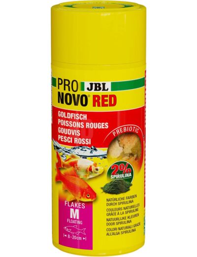 JBL PRONOVO RED FLAKES, Aliment de Base pour Poissons Rouges de 8-20 cm, Flocons pour Poissons, taille M, 250 ml 250 ml Rouge