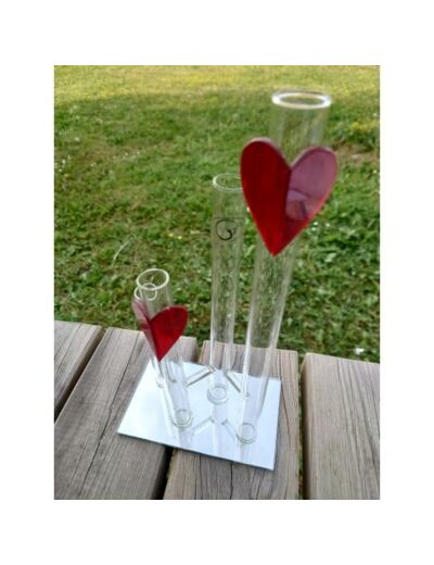 Vase soliflore cœurs miroir 4 tubes - Zen Deco