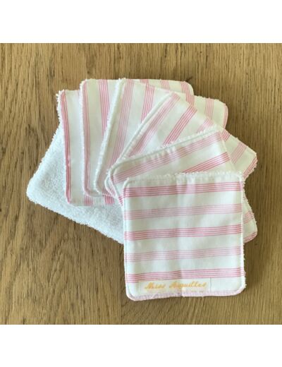 Lot de 7 lingettes lavables en éponge de bambou, coloris blanc, rose.