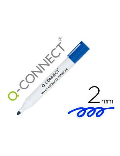 Marqueur  bleu pour tableau blanc Q CONNECT blanc pointe ogive tracé 3mm corps plastique encre base alcool bleu.