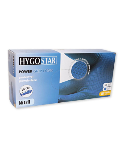 Gants Nitrile Bleu Extra Longs Non Poudrés HYGOSTAR Power Grip