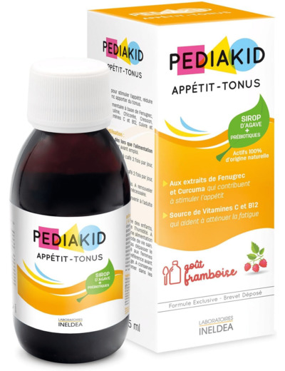 PEDIAKID - Complément Alimentaire Naturel Pediakid Appétit-Tonus - Formule Exclusive au Sirop d'Agave - Stimule l'Appétit - Aide à la Prise de Poids - Arôme Naturel Framboise - Flacon de 125 ml