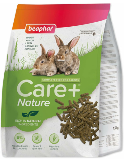 BEAPHAR – Care+ Nature – Alimentation Complet pour Lapin – sans céréales – Riche en Fibres & en ingrédients naturels – sans Sucre ajouté ni Colorant – Participe à l’Usure Naturelle de Dents – 1,5 kg Légume 1.5 kg (Lot de 1)