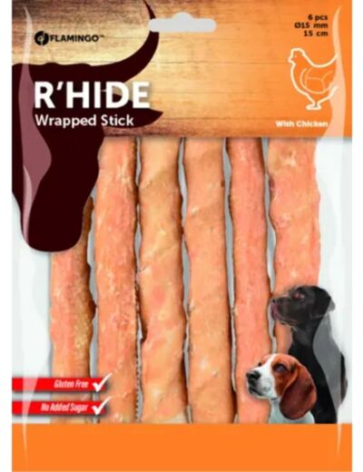 FLAMINGO Hondensnack R'Hide Kip Wrapped Stick 15 cm 6 stuks 15 cm - 6 stuks - 180 Gram Naturel