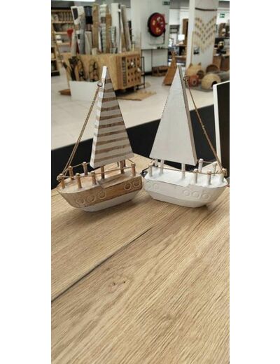 Bateau Decoratif Bois Albasia Blanc/Naturel ou Blanc