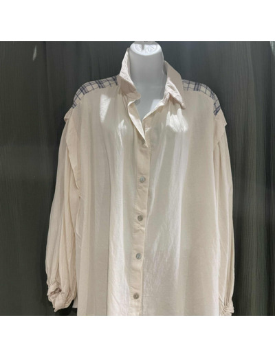 Chemise oversize femme – Écrue avec détail carreaux – Taille unique