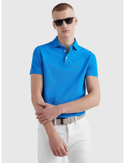 Polo Tommy Hilfiger ajusté bleu en coton bio