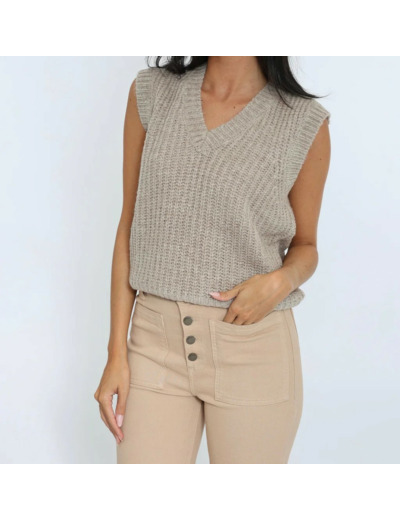 PULL COL V LANA BEIGE CHINE-KOOKAI