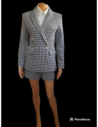 Blazer pied de poule blanc et noir