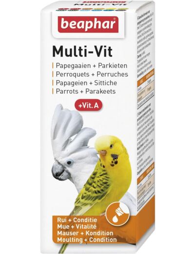 BEAPHAR – Aide-mue pour toutes les espèces d'oiseaux – Aide les oiseaux à muer – Stimule la pousse des plumes – Assure une santé optimale – Apporte vitalité – Rend le plumage sain et brillant – 50g 12 Vitamines