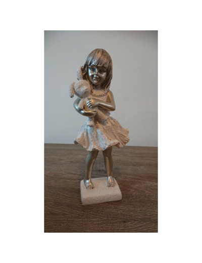 Figurine petite fille avec doudou lapin - Zen Déco