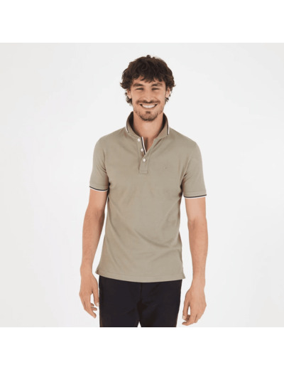 Polo à liserés Eden Park beige en coton stretch