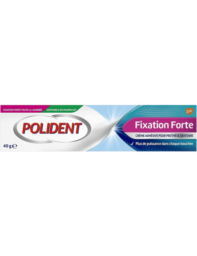 Polident Crème fixatrice Fixation Forte Toute La Journée, Pour Prothèses Dentaires Partielles ou Complètes, Gel crème fixative, 40g