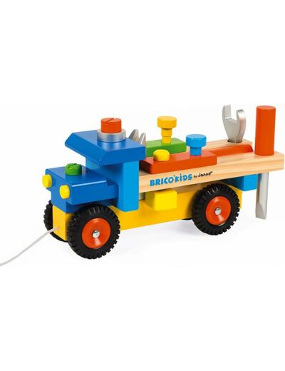 Janod - Camion de Bricolage Brico'Kids - Jouet d'Eveil à Promener 2 en 1 - 3 outils inclus - Apprentissage Motricité - Dès 2 Ans, Maman et bébé